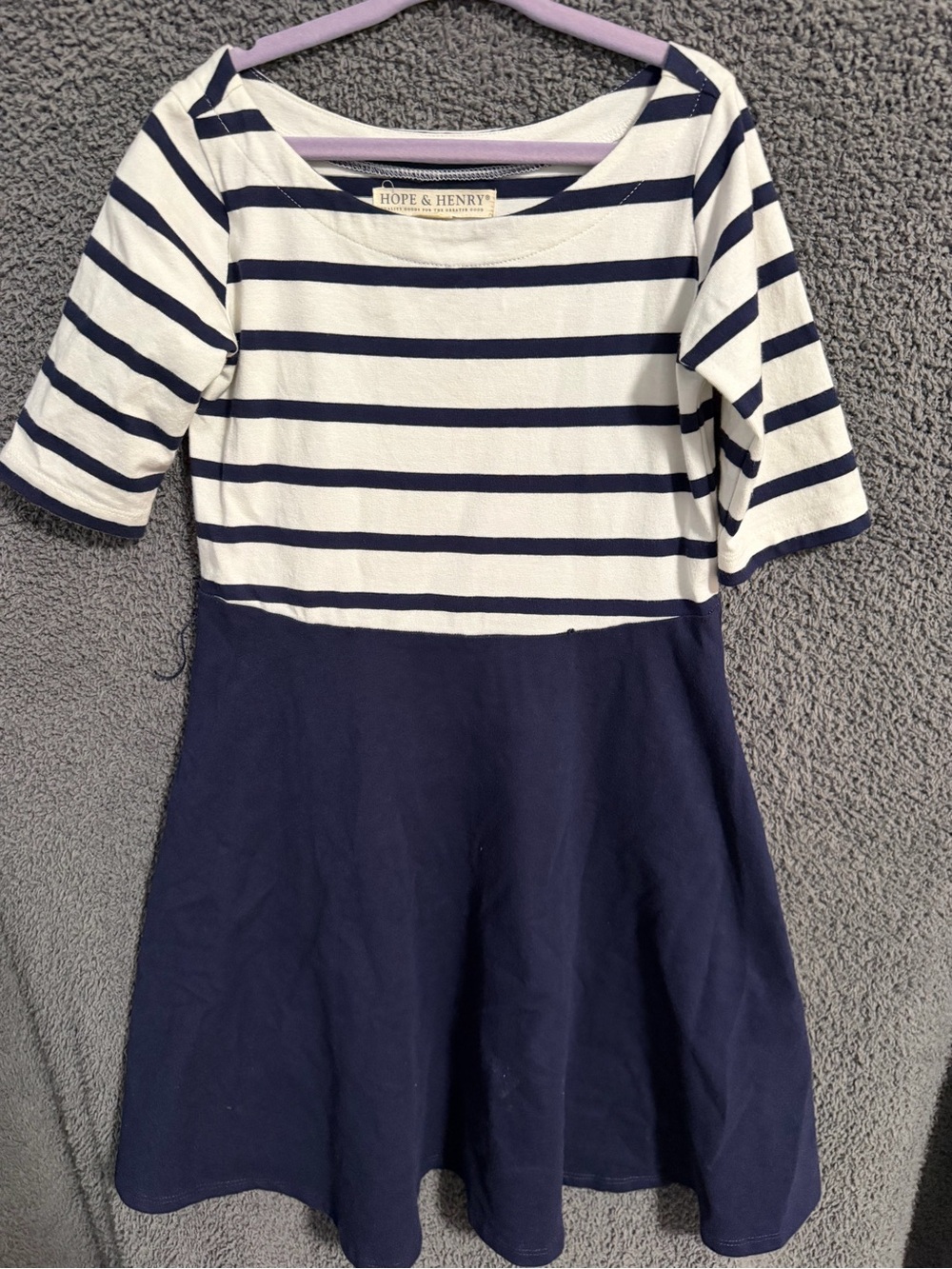Girls' Navy and White Striped Fit-and-Flare Dress